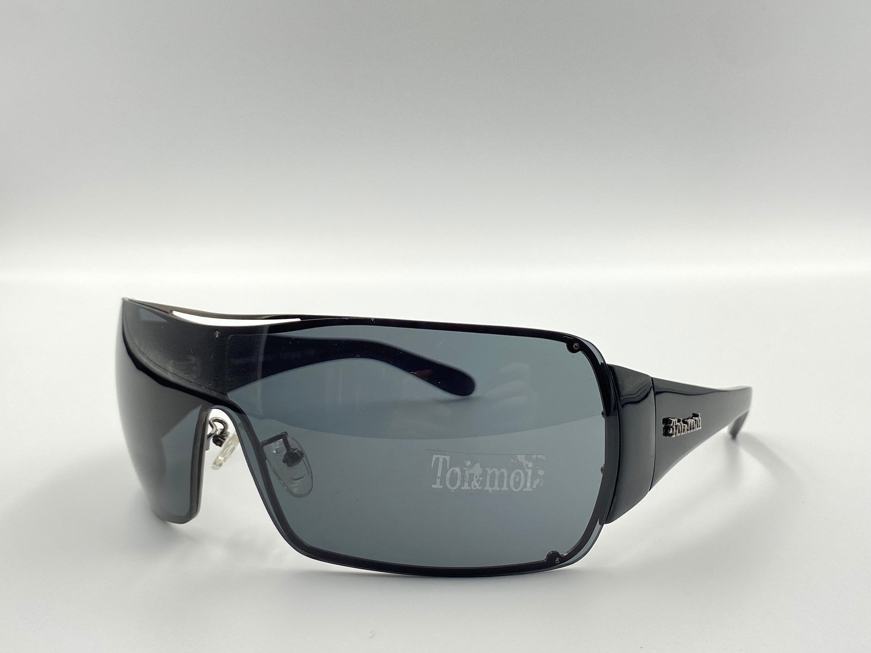 Toi Moi TM8258 Vintage Oversized Black Shield Sunglasses Men's