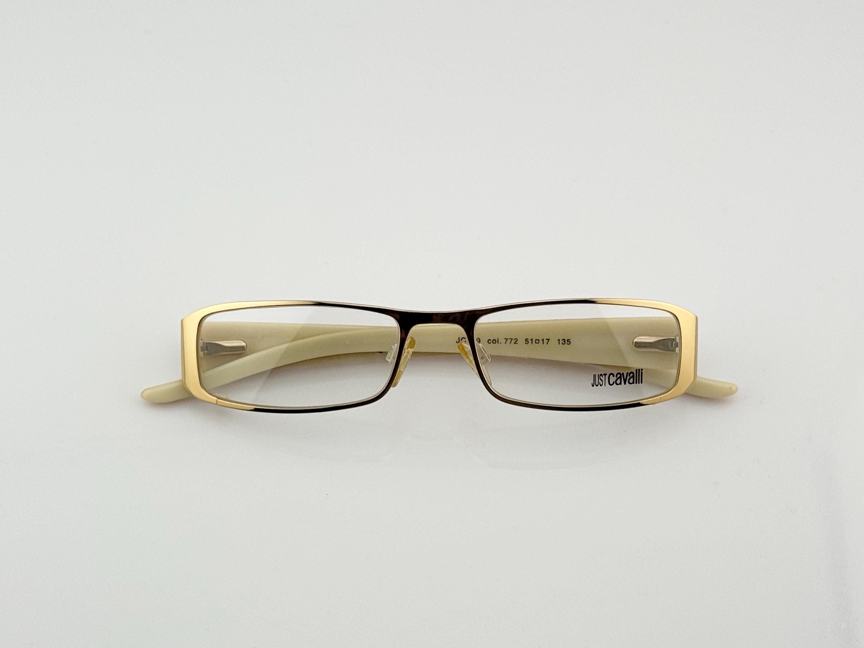 White frame brown tint lens authentic Just Cavalier with JC rhinestones sunnies Vintage Just Cavalli Sunglasses: Grey Transparent Rhinestone  main image 4