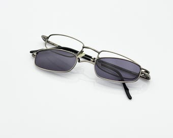 One Eyewear Italy Rechteck Brille, schmales schlankes Brillengestell aus Metall mit Clip on, new old stock