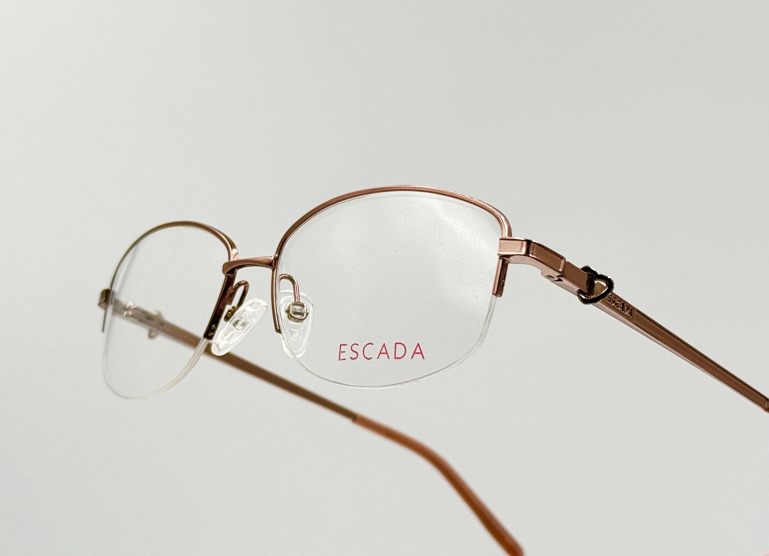 Escada VES607S vintage rectangle half rim eyeglasses, unique rectangle slim bronze metal glasses frame NOS