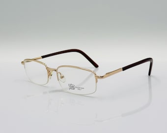 ETZ collection vintage rectangle eyeglasses, half rim gold and bronw glasses frame, new old stock