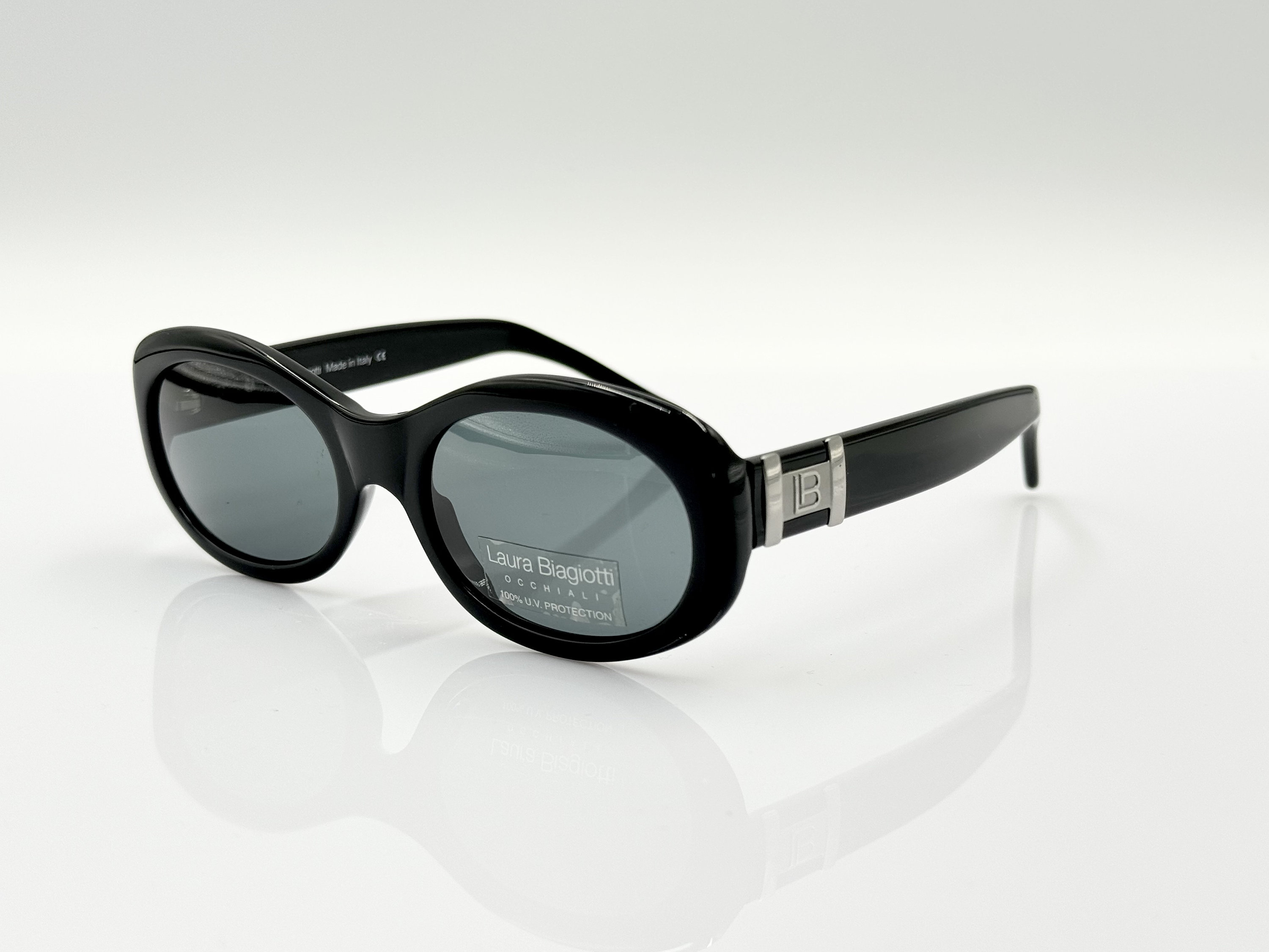Laura Biagiotti LB85026 Vintage Oval Black Sunglasses, Women's