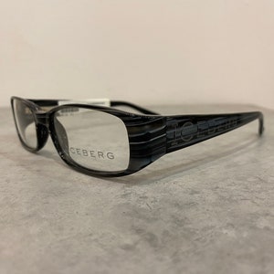 ICEBERG IG80531 vintage rectangle slim eyeglasses, black and grey glasses frame, made in Italy NOS