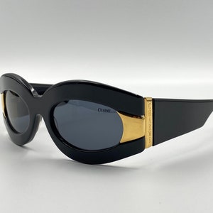 CHARME vintage 90er Jahre sehr seltene schwarze Sonnenbrille, einzigartiges dickes ovales Brillengestell, Made in Italy NOS