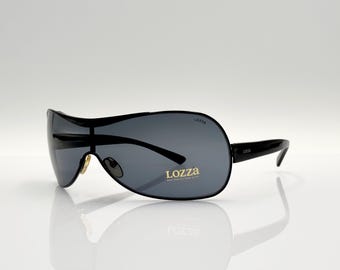Lozza vintage sunglasses, black shield oversized frame, Y2K, New old stock