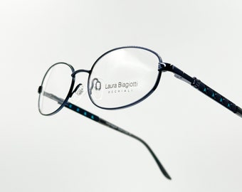 Laura Biagiotti LB80071 Vintage 90er Jahre ovale Brille, blaues Brillengestell, hergestellt in Italien, neuer alter Lagerbestand