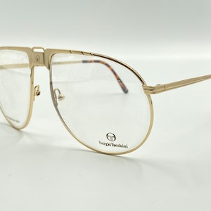 Sergio Tacchini Mod.T20 80s aviator eyeglasses, unique gold glasses frame, made in Italy NOS
