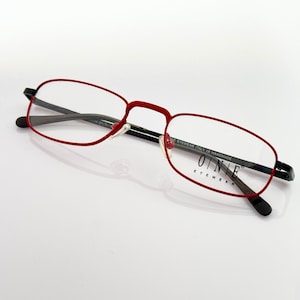 ONE eyewear vintage eyeglasses, unique red formal half moon glasses frame, rectangular, new old stock