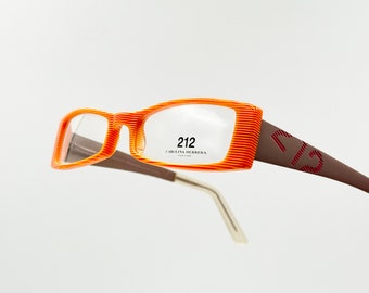 212 Carolina Herrera vintage rectangle eyeglasses, 2000s orange glasses frame, new old stock