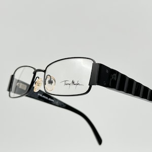 Gafas vintage Thierry Mugler TM9168 rectangulares estrechas, montura negra única fabricada en Francia, nuevas sin usar.