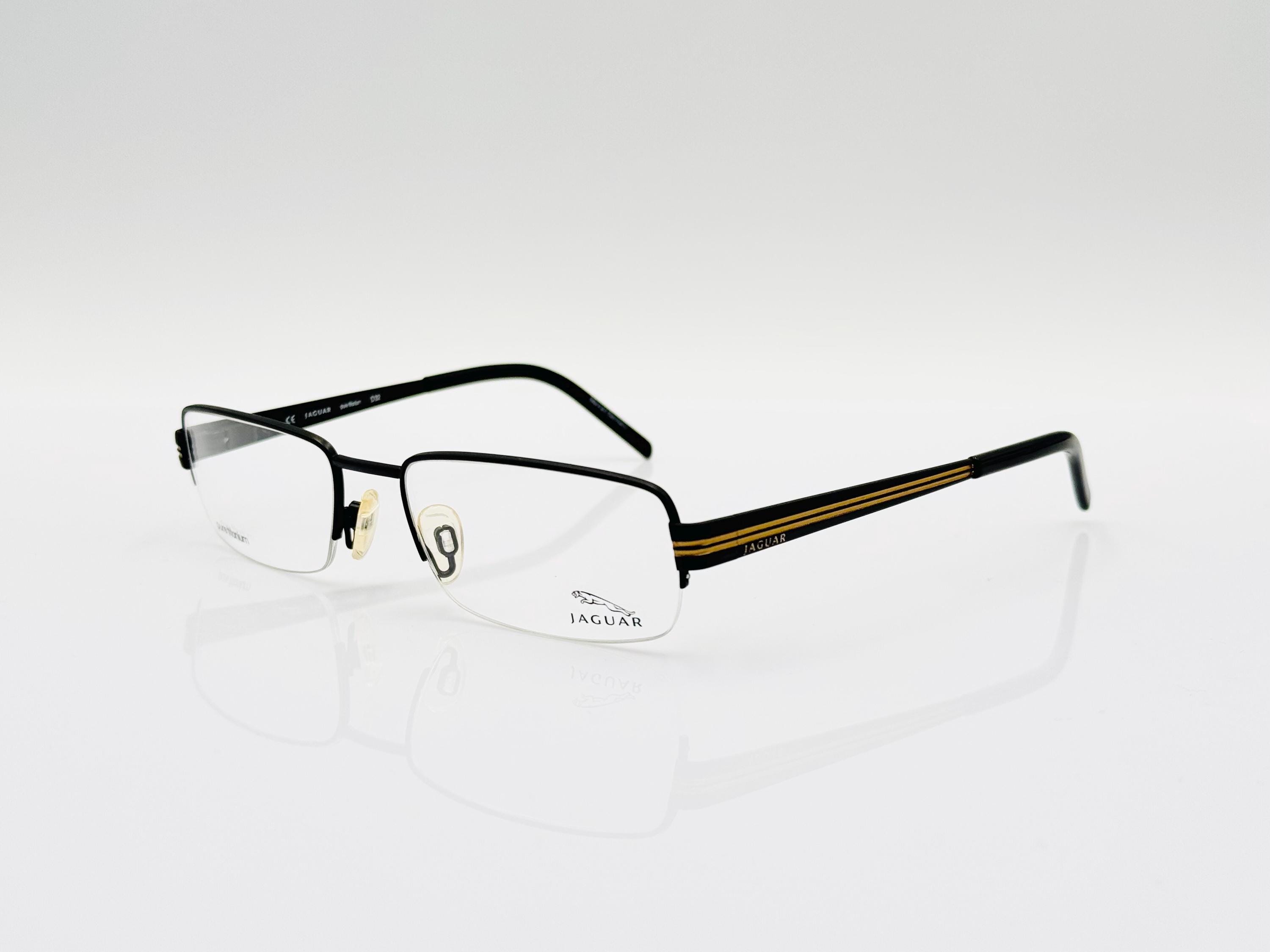 Jaguar 35025 Pure Titanium Rectangle Eyeglasses, Black Gold Frame