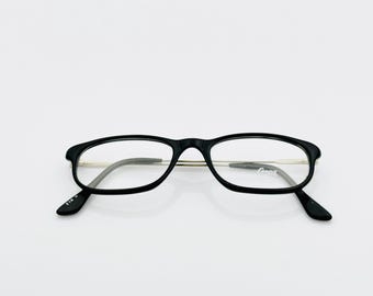 Vintage 90s rectangle eyeglasses, very slim  black glasses frame new old stock