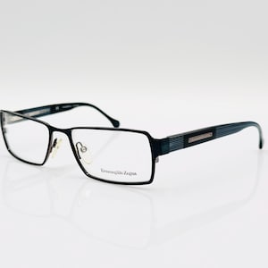 Ermenegildo Zegna VZ3139 Vintage Luxury Eyewear – Rectangular Formal Navy Blue Optical Glasses for Men, NOS