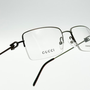 GUCCI GG1806 vintage rectangle eyeglasses, half rim unique glasses frame, made in Italy new old stock