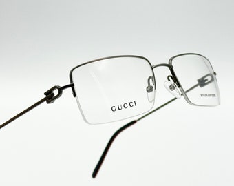 GUCCI vintage rectangle eyeglasses, half rim unique glasses frame, made in Italy new old stock
