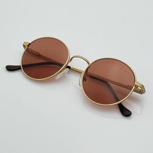 Vintage Italian 90s Round Sunglasses, Gold Metal Frame  display picture 2