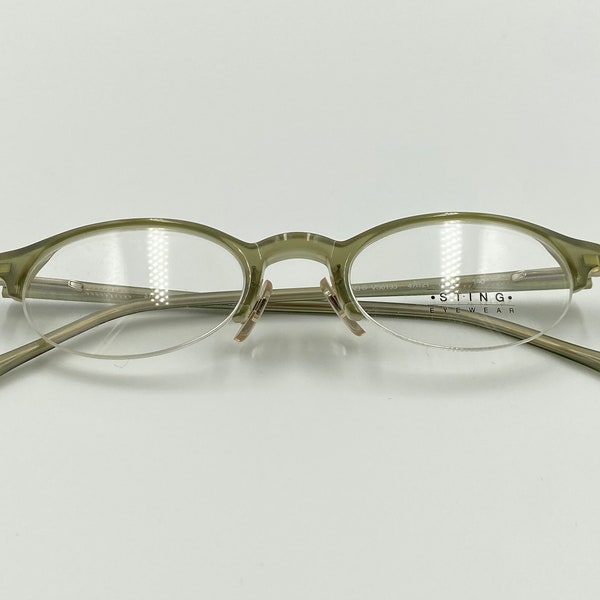 STING VS6193 vintage oval half rim eyeglasses, unique 90s green glasses frame new old stock