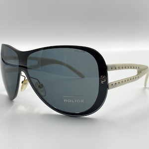 POLICE vintage shield white sunglasses, flat top, made in Italy new old stock