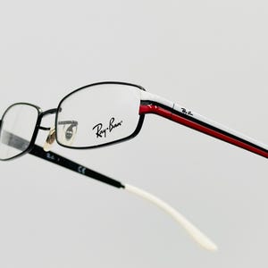 Rayban RB6168 Vintage glasögon svart röd vit, smal rektangulär metallbåge, lätta unisex optiska glasögon, NOS