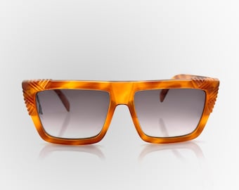 Okulary przeciwsłoneczne męskie i damskie Gianni Versace mod.812 z lat 90., prostokątne, brązowe, rzadkie, nowe