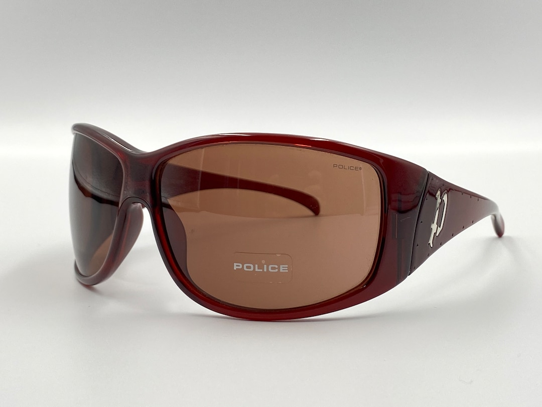 Police Vintage Shield Sunglasses, Oversized Red Frame, Men's and