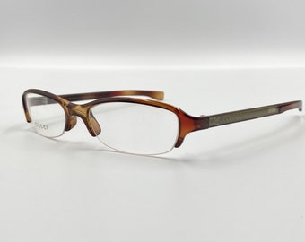 GUCCI vintage oval eyeglasses, unique half rim brown glasses frame , NOS made in Italy