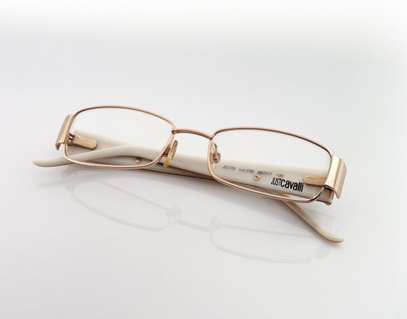 Just Cavalli Vintage Eyeglasses, Tiny Slim Gold and White  display picture 1