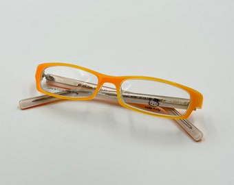 Hello Kitty HKA04 vintage very slim rectangle eyeglasses, orange and yellow glasses frame, new old stock