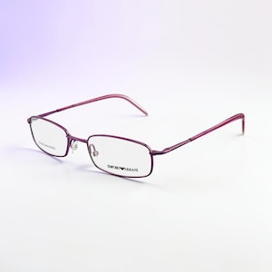 Emporio Armani glasögon från 2000-talet, liten rektangulär rosa båge i rostfritt stål, NOS