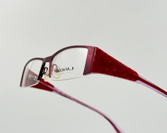 Koali van Morel 6224K vintage rode en paarse rechthoekige kleine halfrandbril, heren dames NOS
