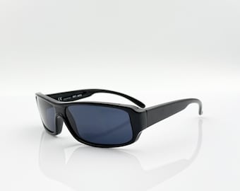 Lunettes de soleil rectangulaires vintage des années 90, lunettes de soleil noires uniques fabriquées en Italie