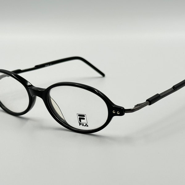 FILA mod.VF8514 vintage oval eyeglasses, unique black and silver glasses frame, made in Italy NOS