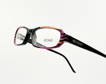 Just Cavalli vintage tiny rectangle eyeglasses black and colourful women’s glasses frame NOS