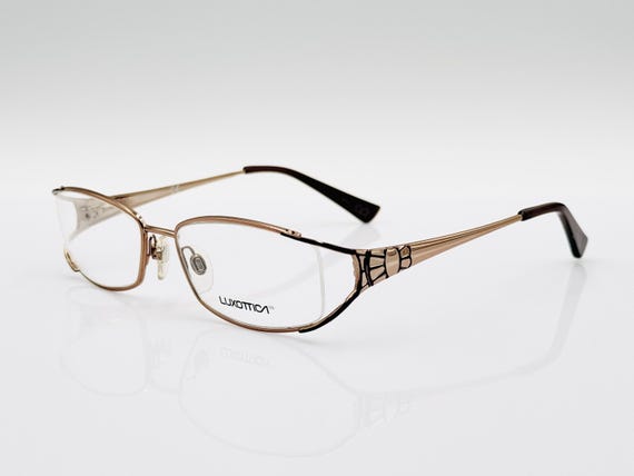 Luxottica Vintage Rectangle Glasses, Gold Metal Eyeglasses  display picture 3