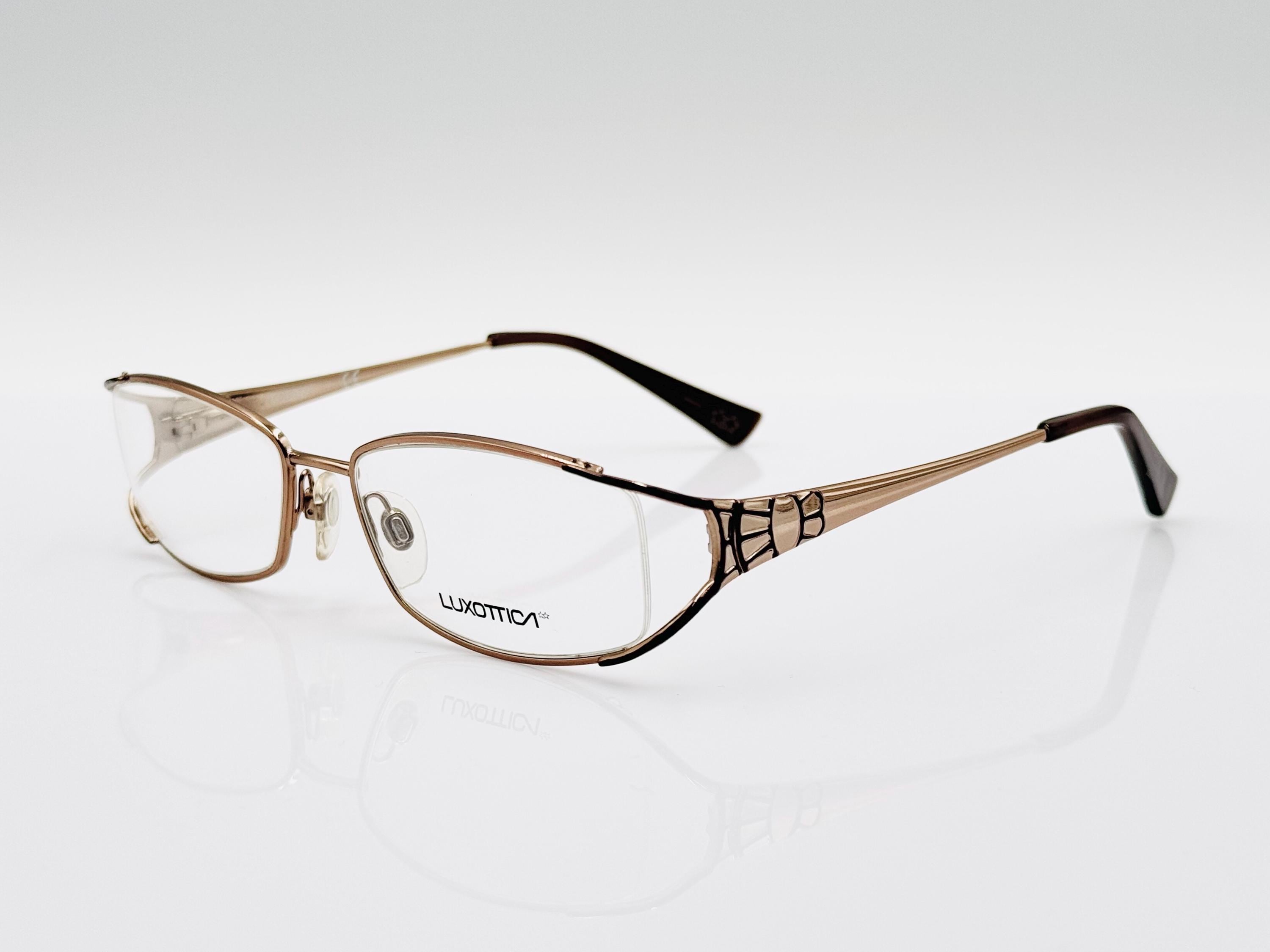 に Luxottica Vintage Rectangle Glasses, Gold Metal Eyeglasses Frame