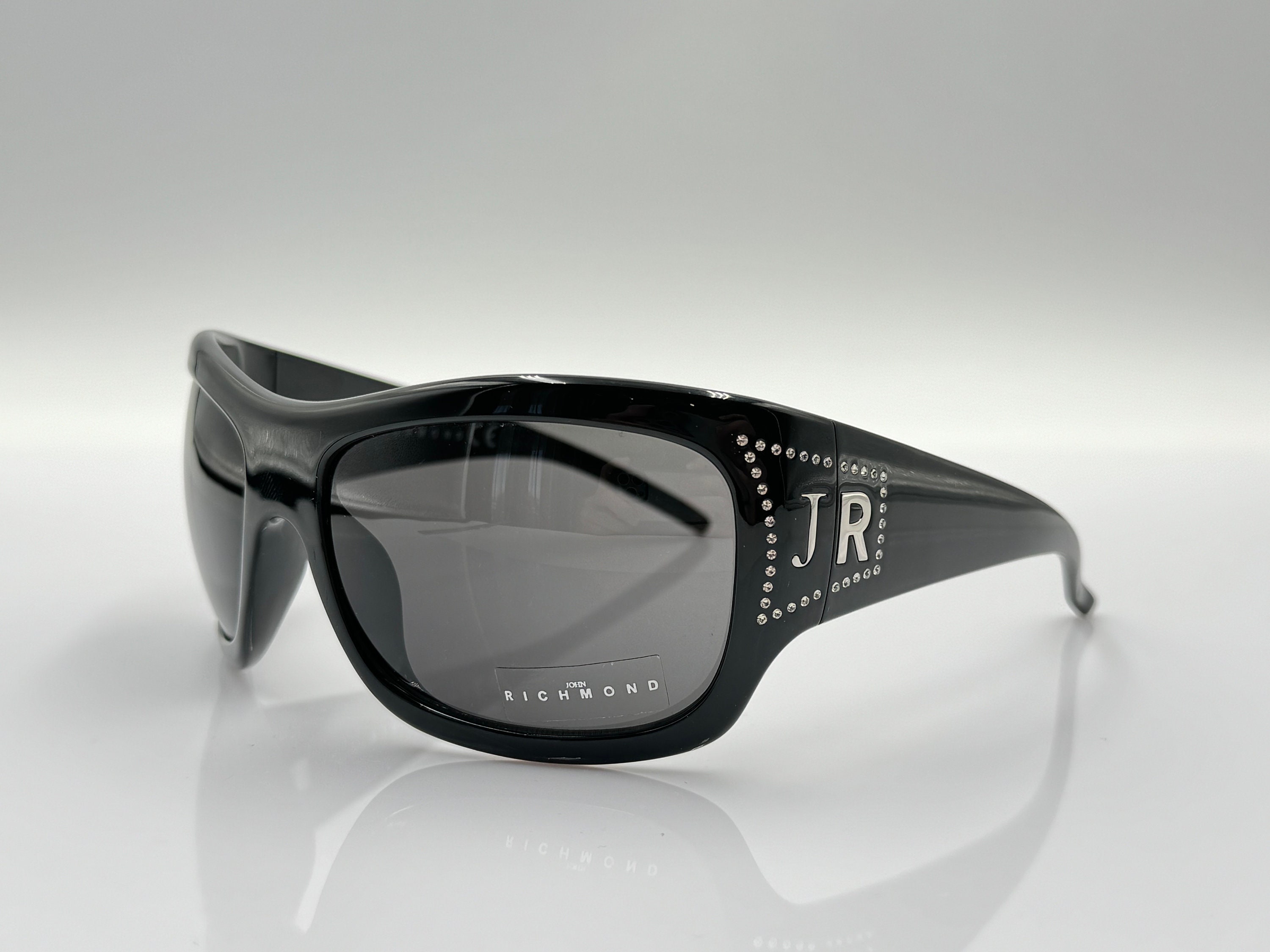 Vintage John Richmond Black Oversized Sunglasses - Polarized UV Protection John Richmond JR659 Vintage Wrap Sunglasses, Unique Black  main image 2