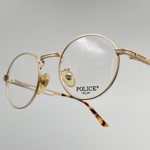 Police mod.2203 vintage 90s round eyeglasses, gold and brown glasses frame, made in Italy new old stock