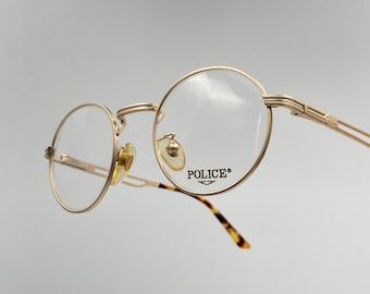 Police mod.2203 vintage 90s round eyeglasses, gold and brown glasses frame, made in Italy new old stock