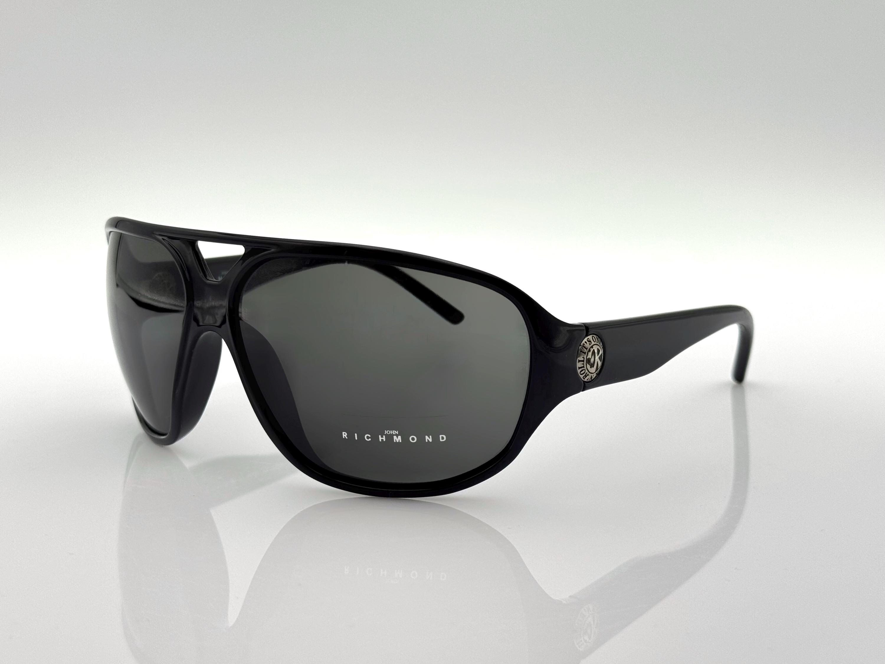 Vintage John Richmond Black Oversized Sunglasses - Polarized UV Protection John Richmond JR659 Vintage Wrap Sunglasses, Unique Black  main image 4