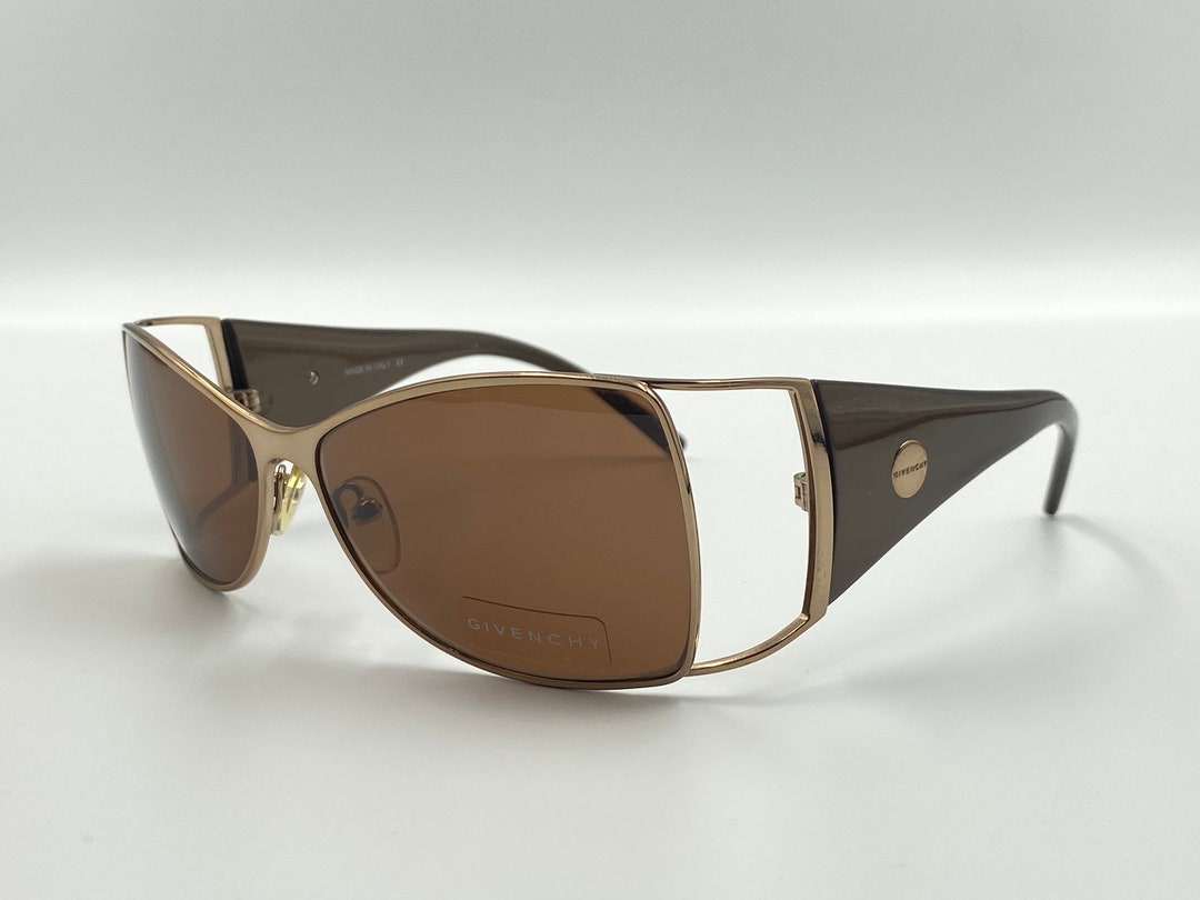 Givenchy SGV086 Vintage Rectangle Sunglasses, Brown & Gold