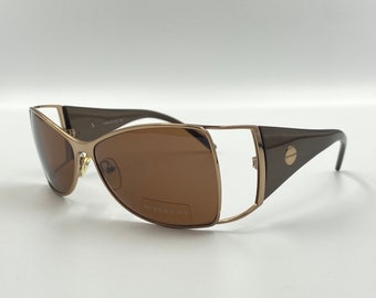 Givenchy SGV086 vintage rectangle sunglasses, brown & gold designer sunglasses frame, made in Italy NOS