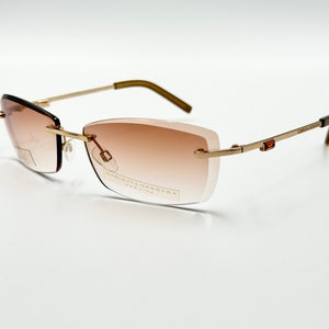 Carolina Herrera CH-348 vintage rimless sunglasses, unique, women’s light tinted, gold frame, NOS