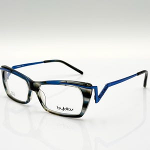 Byblos BY062 Vintage Rectangle Eyeglasses - Unique Blue Pattern Glasses Frame for Men and Women, NOS