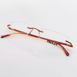 Ridley RD6502 vintage rectangle eyeglasses, orange rimless unique glasses frame , new old stock