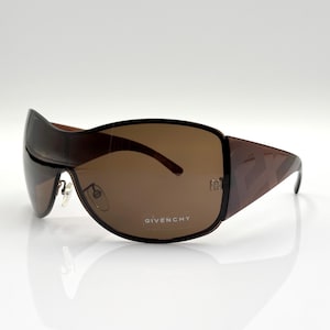 Givenchy SGV218V vintage designer shield sunglasses unique oversized brown frame  made in Italy NOS