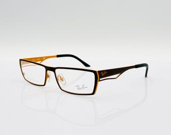 RayBan RB8645 vintage titanium rectangle eyeglasses, unique orange and black optical frame, new old stock
