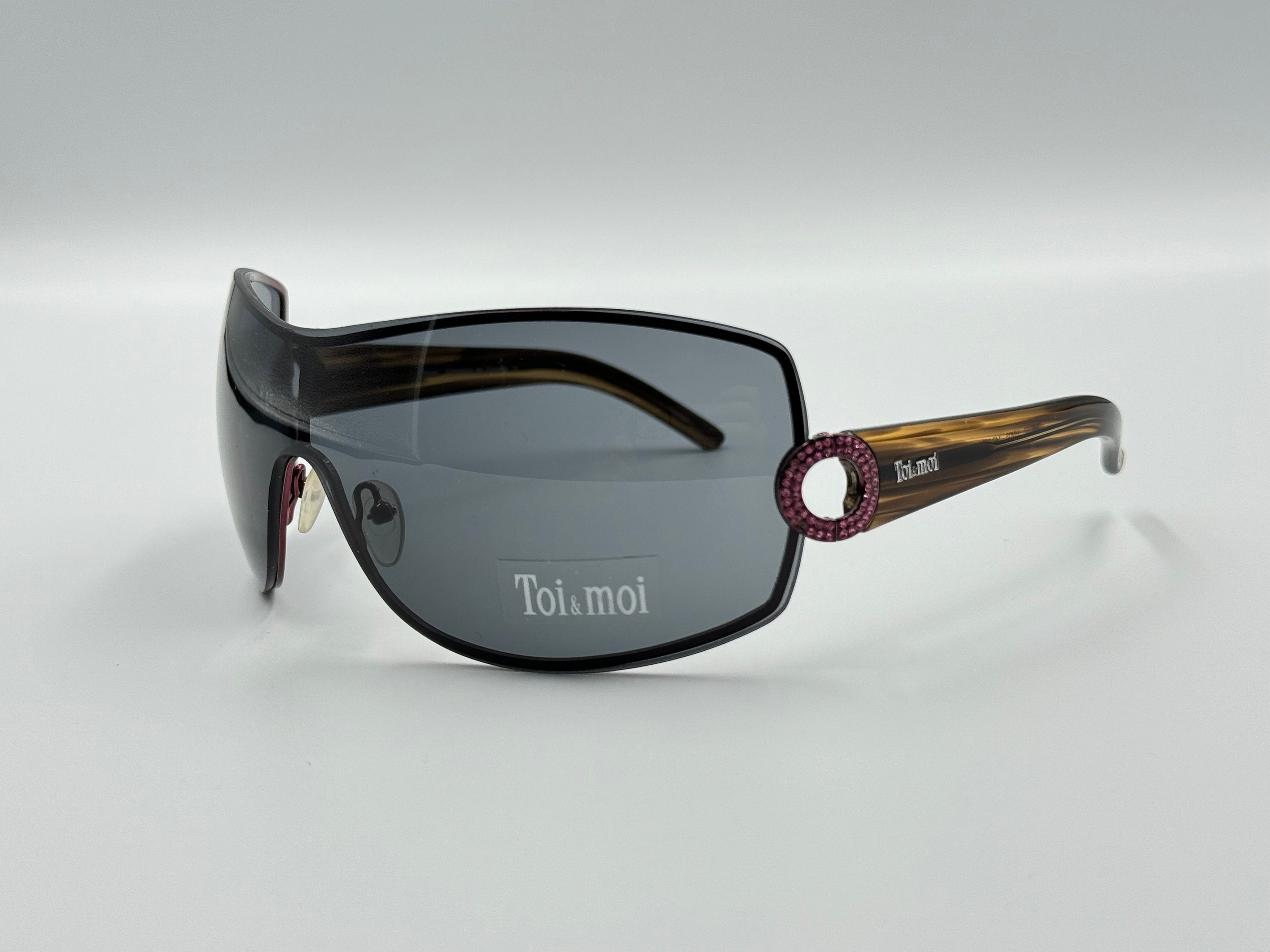 Toi Moi TM8107 Vintage Oversized Brown Shield Sunglasses Mens 