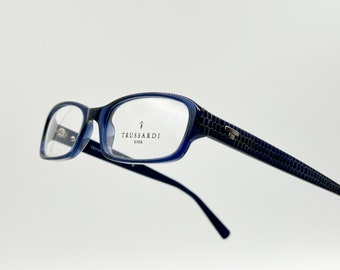 Trussardi TE10222 vintage rectangle slim eyeglasses, blue and black glasses frame, unique, made in Italy NOS