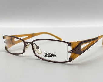 Jean Paul Gaultier rectangle vintage eyeglasses, VJP097, orange glasses frame made in Italy NOS