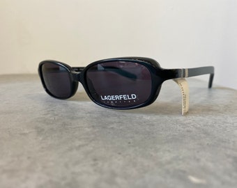 Karl Lagerfeld 4155.01 vintage 90s slim oval black sunglasses unique rare, men and women handmade in France NOS